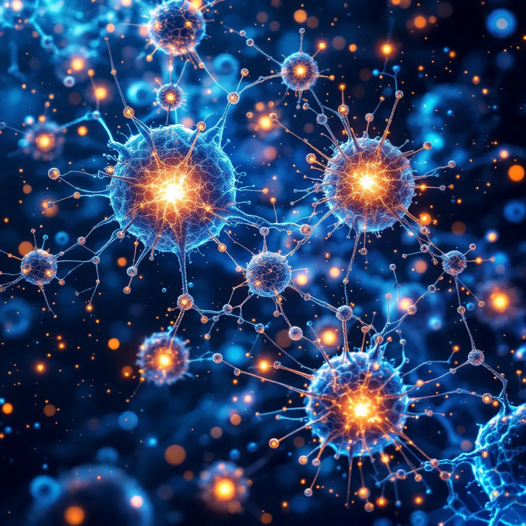 Visionary image depicting a blend of glowing neural networks, engineered cells forming complex structures, and abstract data streams, symbolizing the interconnected future of bio-tech.