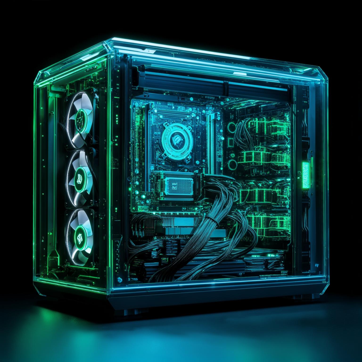 Sleek ASIC miner with glowing internal components