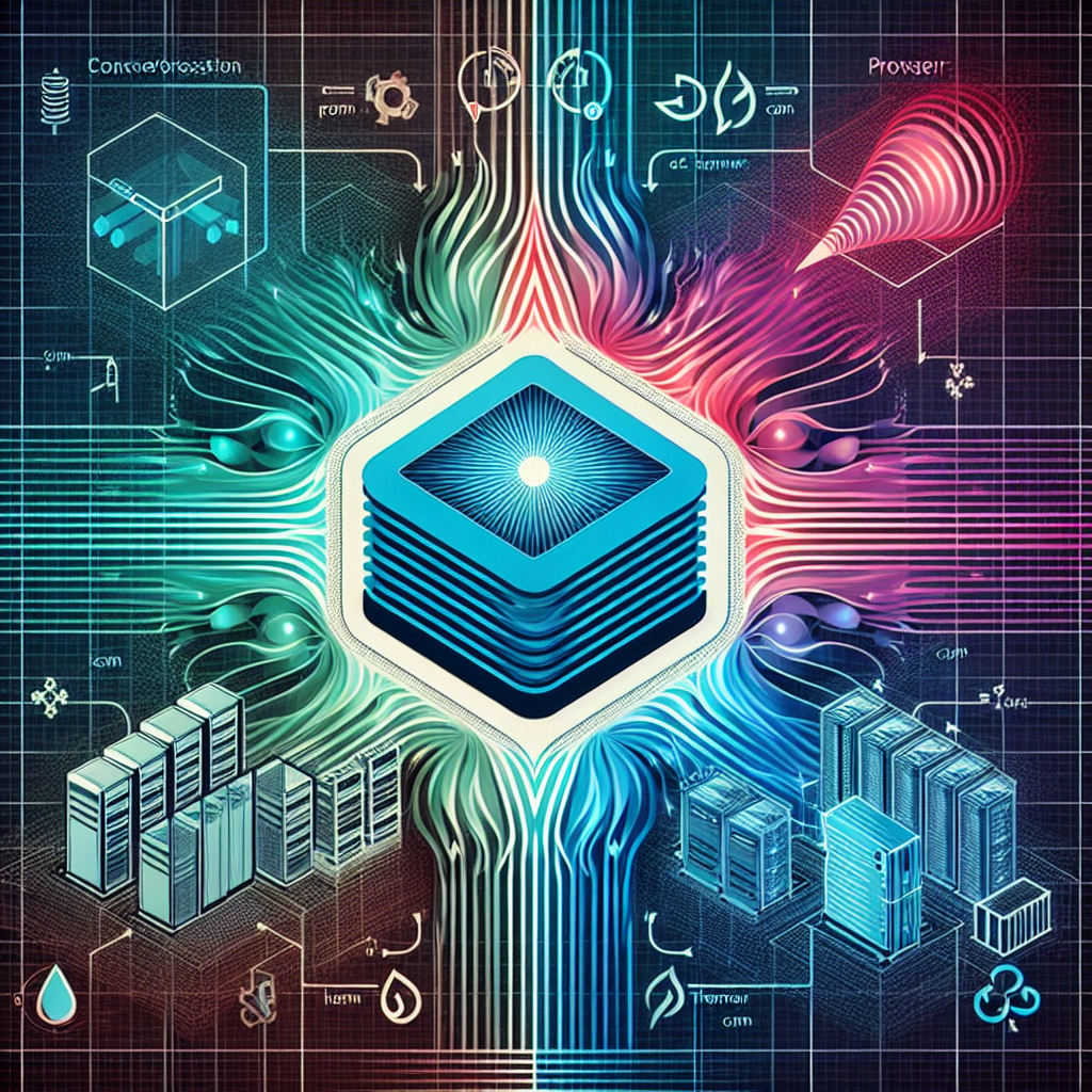 Abstract graphic illustrating power input transforming into heat output in a data center context. Show electrical symbols connecting to heat symbols, emphasizing the 1:1 conversion.