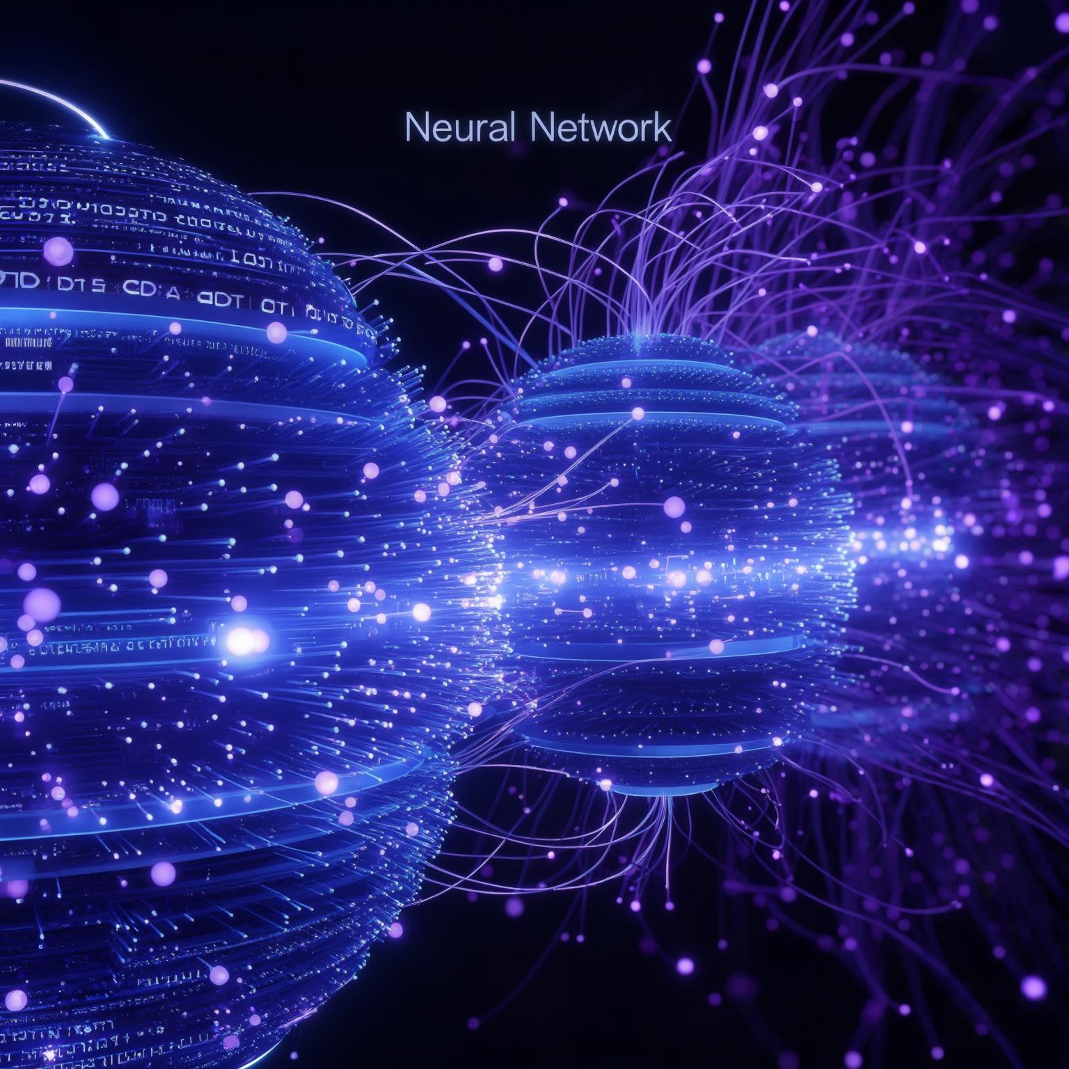 Abstract visualization of a deep neural network with multiple interconnected layers and glowing nodes, processing a complex data stream that enters from one side and generates insights or predictions from the other. Effect of depth and complexity.