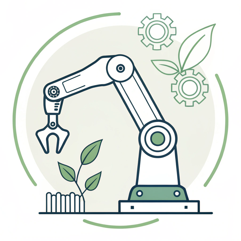 Simple diagram or icon representing a robotic hand or a tool attached to an arm, suggesting interaction with the environment.