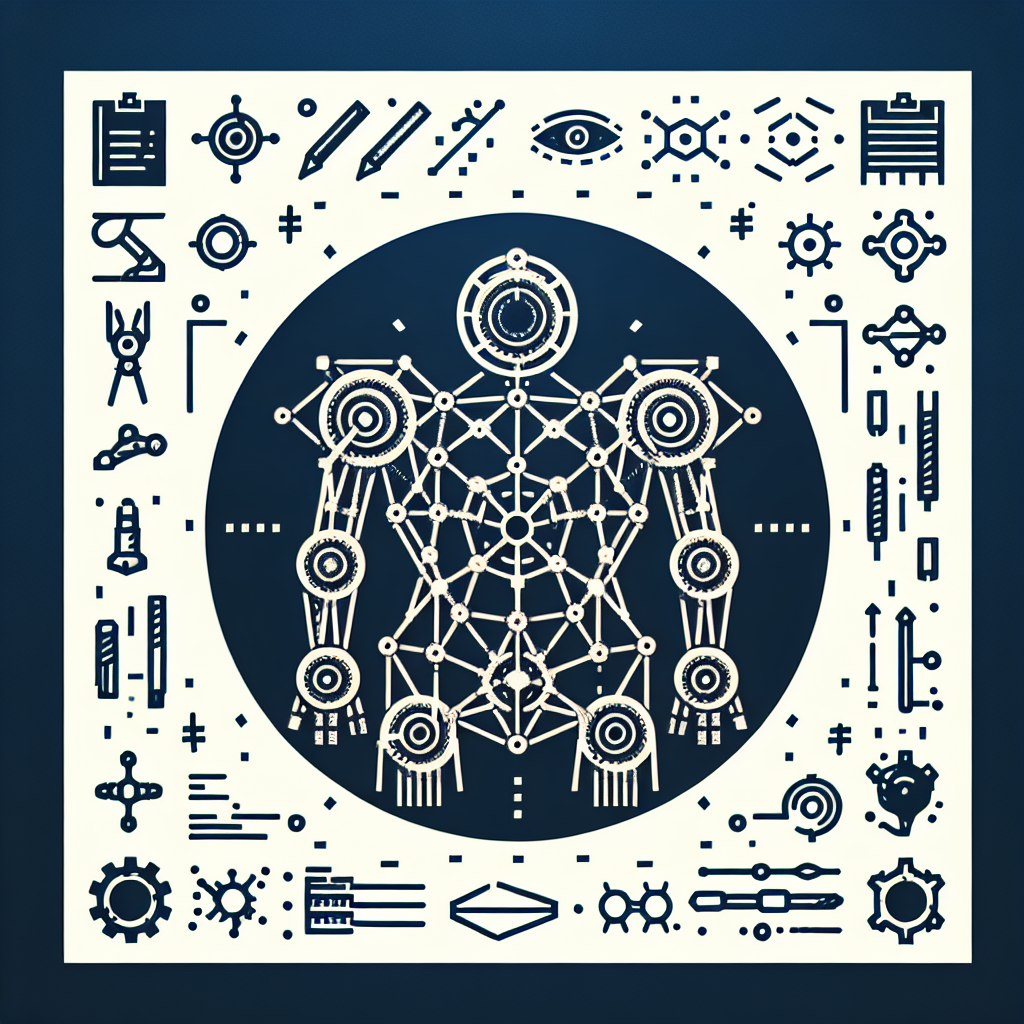 Simple diagram or icon representing a skeletal structure or interconnected beams, suggesting the robot's frame.